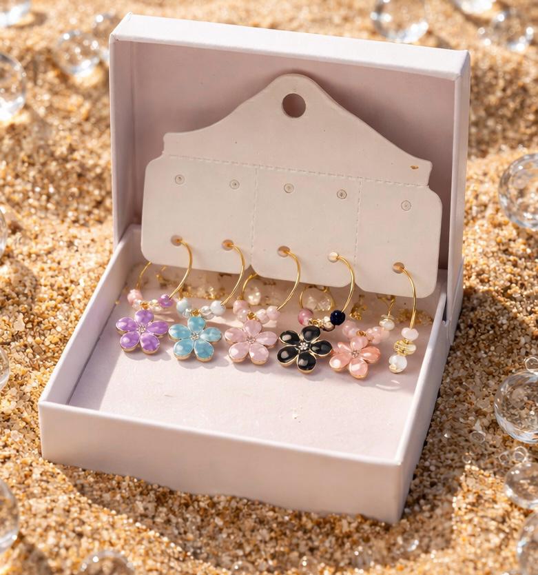 Springtime Cheer wine glass charms set of 6 colourful floral pastel tones handcrafted in Israel
