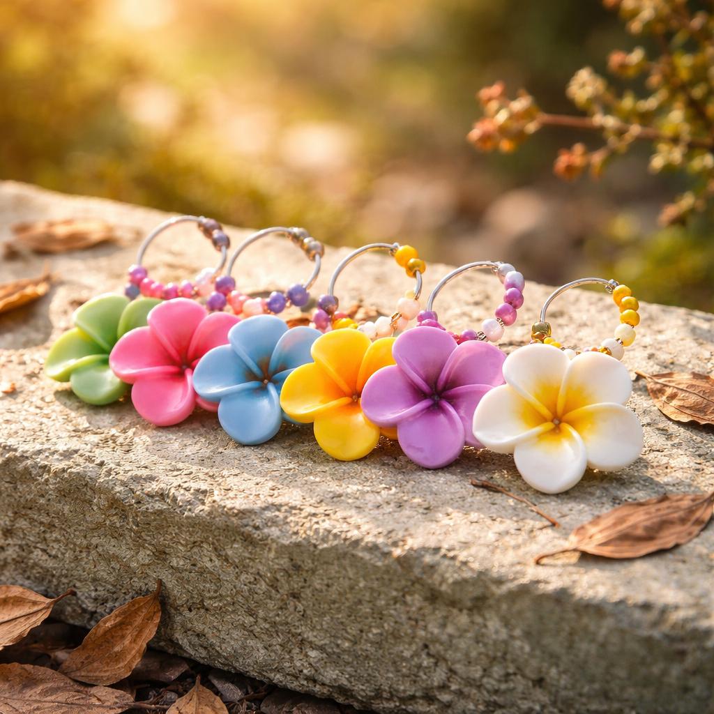 These fun and bright colored wine glass charms will brighten any day! Available in sets of 6 on silver-tone hoops with coordinated beads