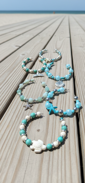 Set of 6 sea-inspired beaded napkin rings perfect for indoor and outdoor entertaining. Take the ocean anyone you go!