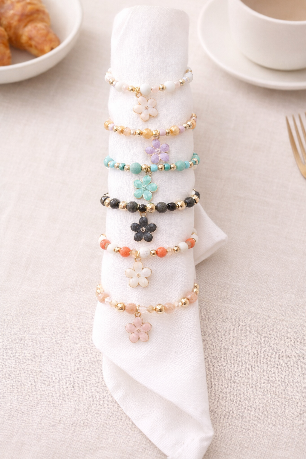 Available in sets of 6 in one color or multiple colors with coordinated beads