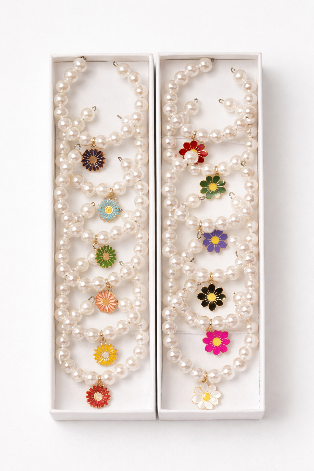 Set of 6 napkin rings made with pearl like beads and colorful flowers to elevate any table decor instantly