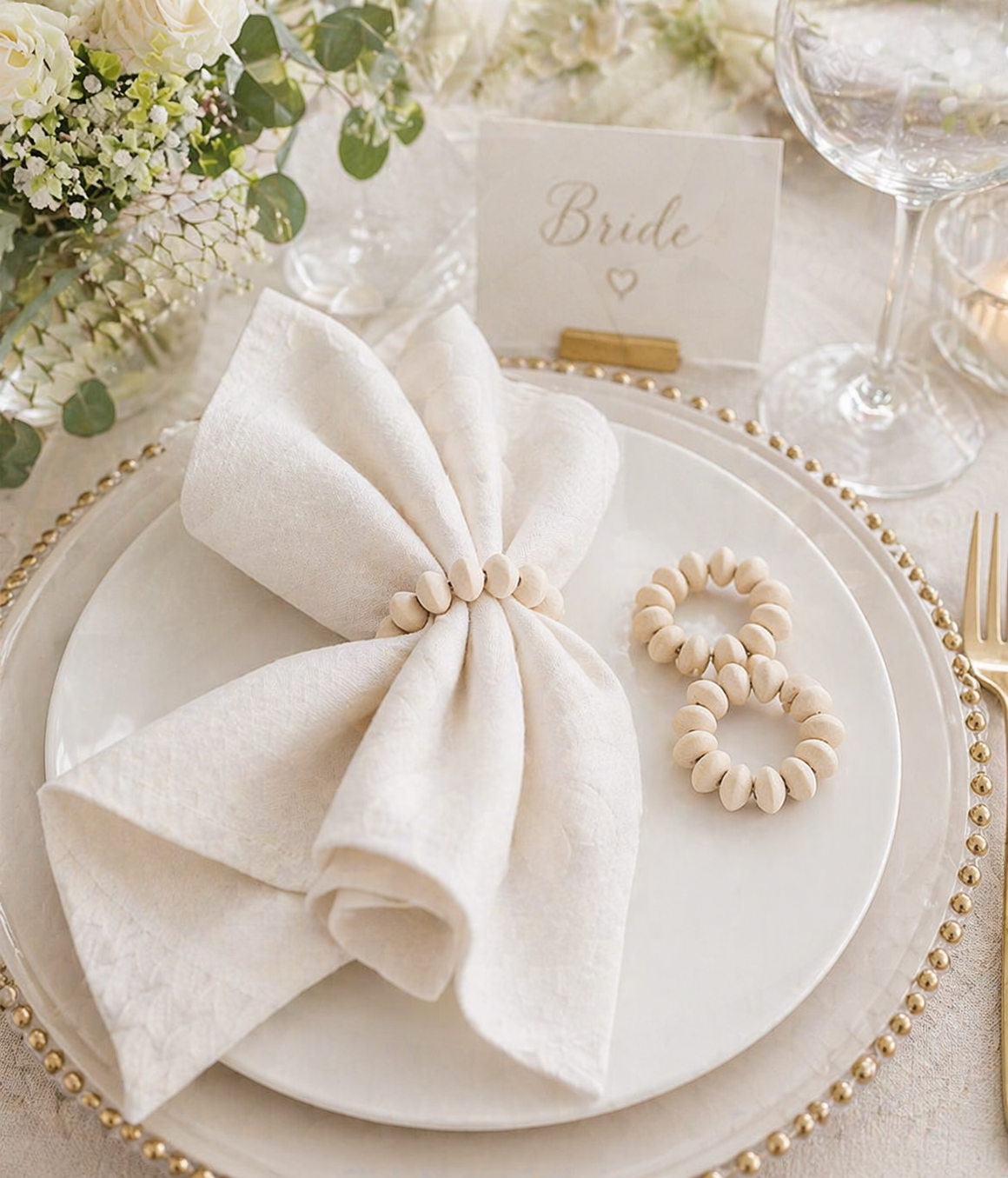 Elegant bridal wedding white beaded napkin rings 