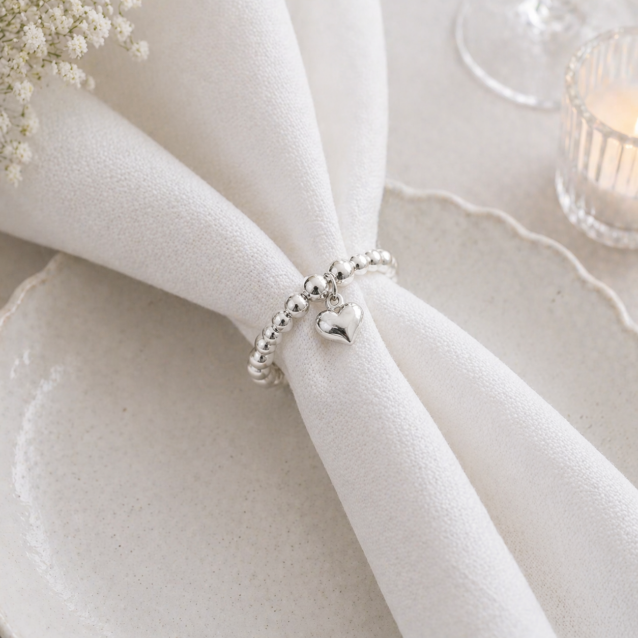 Wedding Bells napkin rings set of 10 elegant white beaded bridal table decor