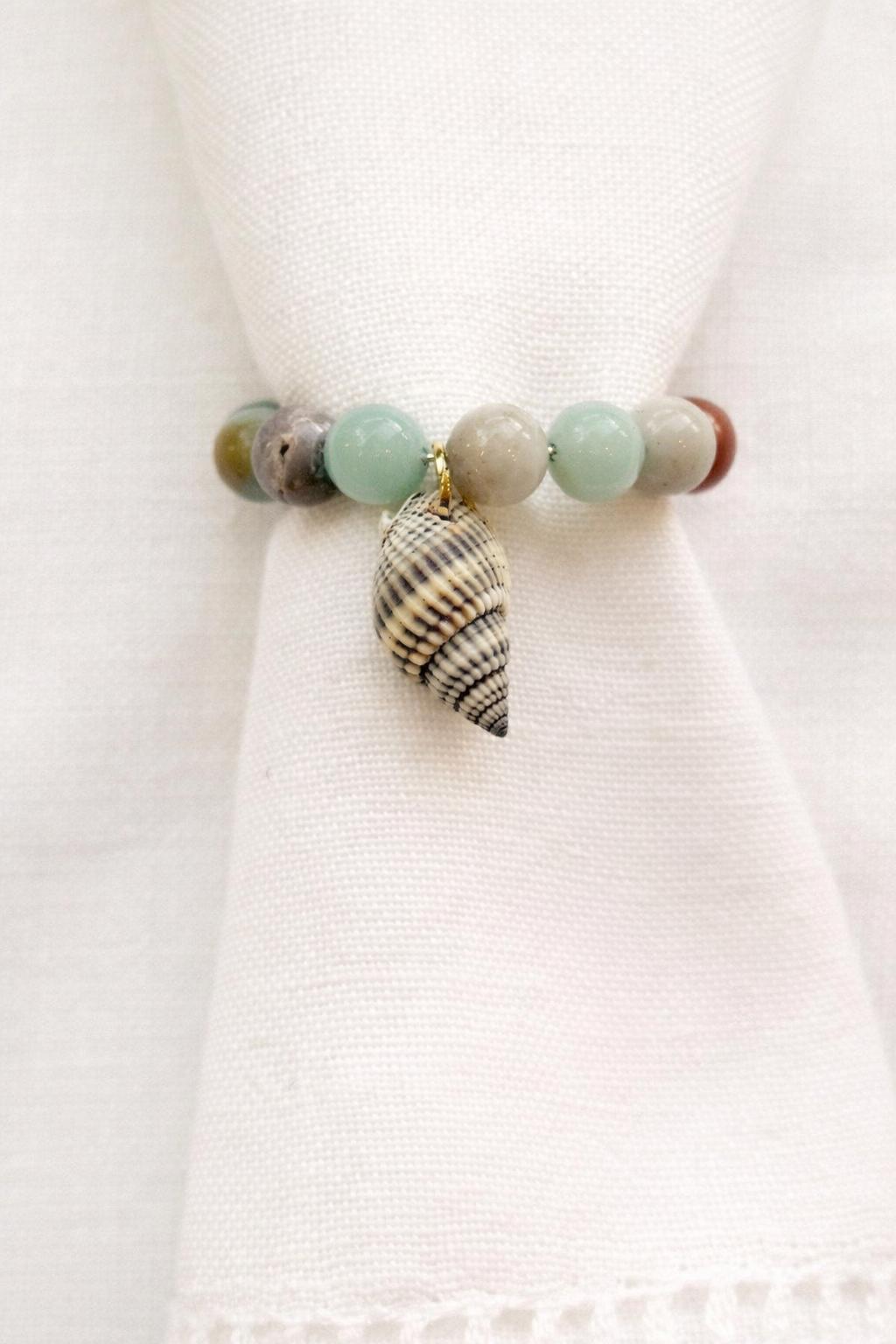 Seaside Napkin Rings sea-green toned shell beads set of 6 handmade in Israel