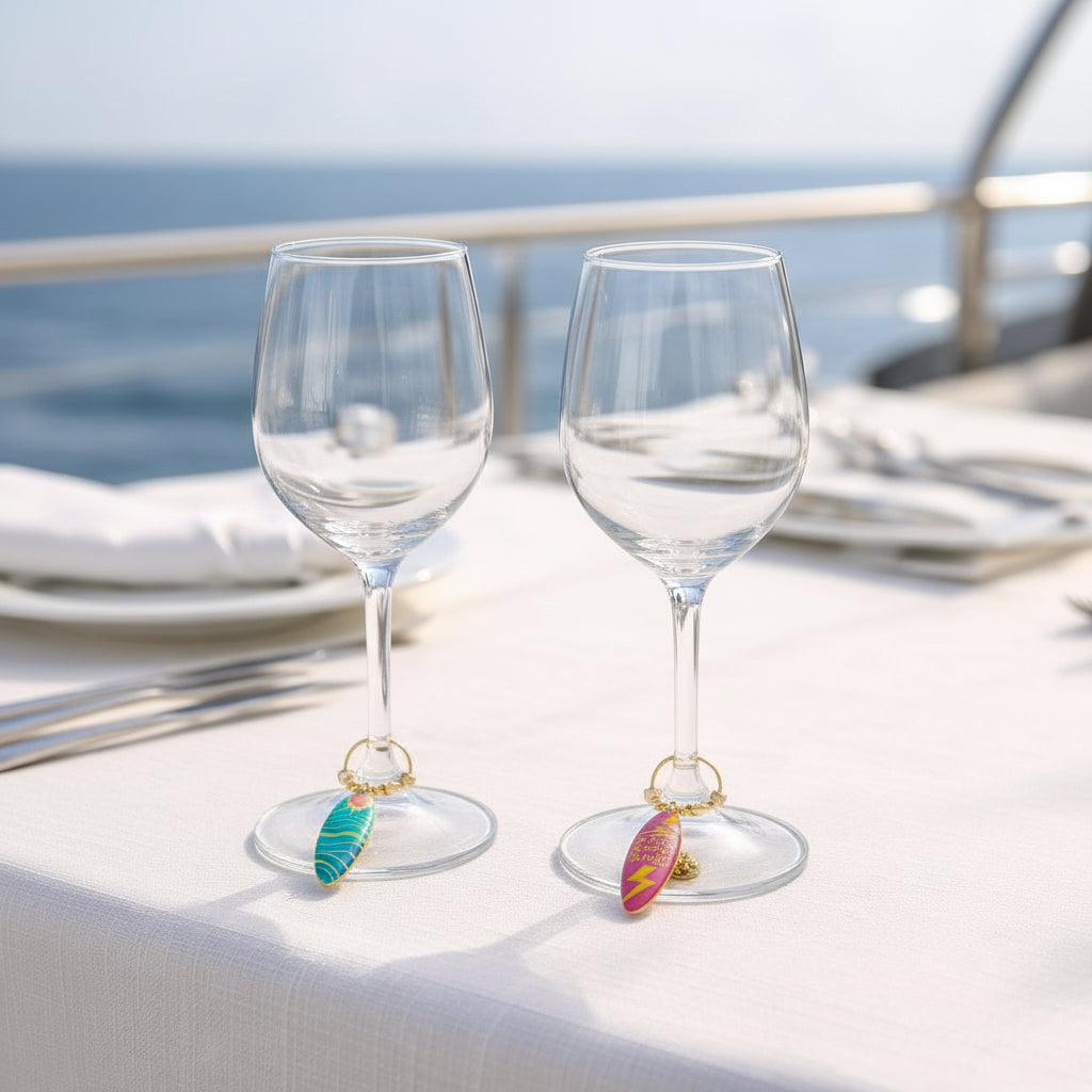 Surf Shack wine glass charms set of 6 coastal colourful beads sea themed